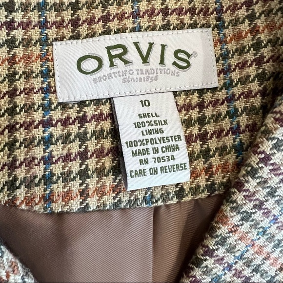 ORVIS Multicolored Houndstooth Button Down Woven Silk Blazer Size 10 - Picture 6 of 6